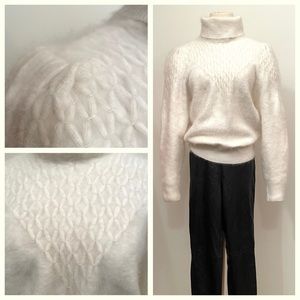 Exquisite 1980s Angora Turtleneck Sweater with pearl detailing